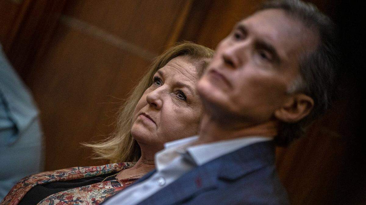 Deborah and Kim Clenney, the parents of OnlyFans model Courtney Clenney, are seen during a detention hearing where prosecutors laid out their evidence in detail, as defense attorneys seek her release on bail. She is accused of murdering her boyfriend Christian Obumseli in April 2022. The hearing took place at the Richard E. Gerstein Justice Building, in Miami, on Tuesday, November 15, 2022.