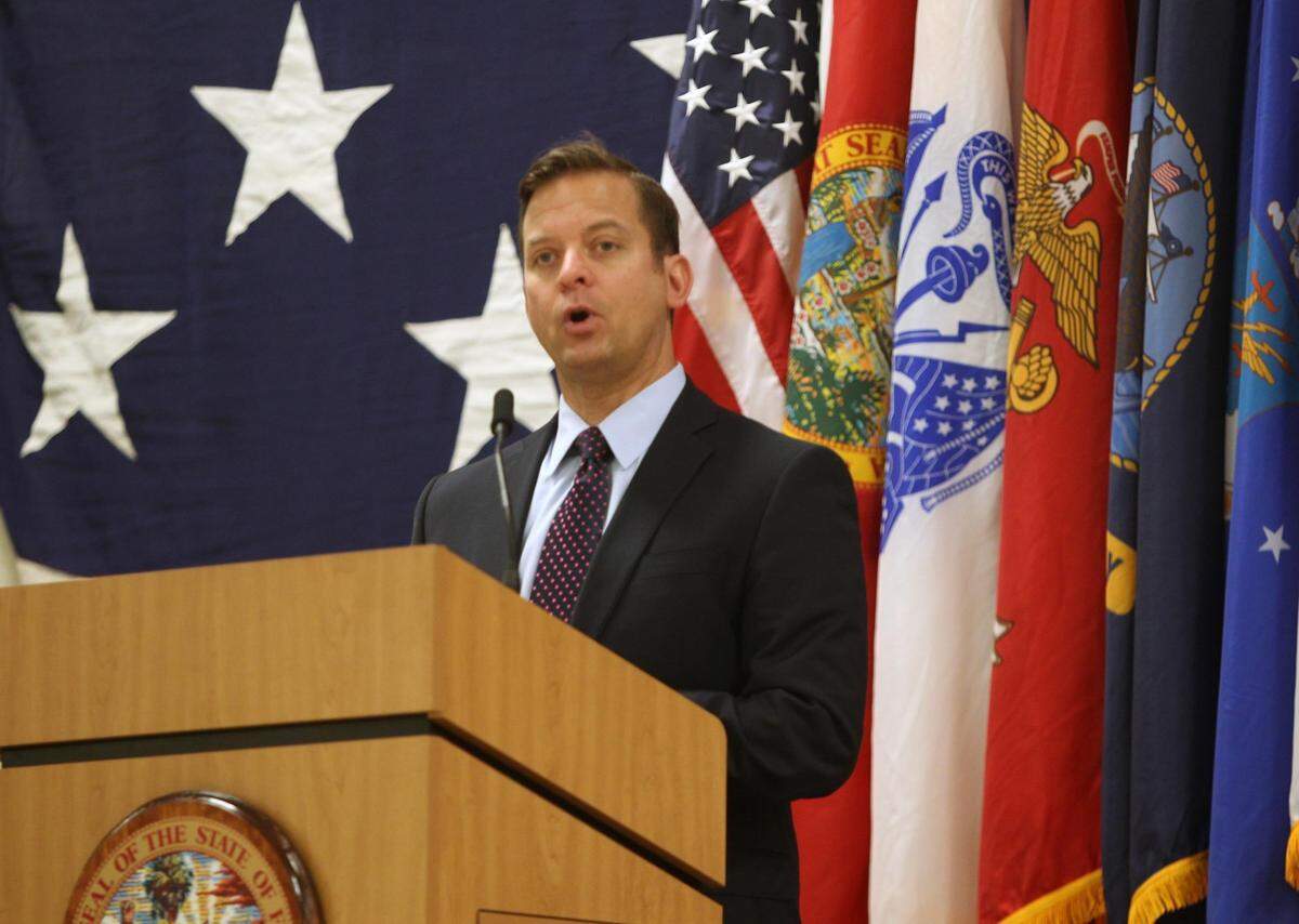 Carlos Lopez-Cantera, then Florida’s lieutenant governor, during a ceremony at the Florida National Guard Robert A. Ballard Armory in January 2018. He has begun making hires for a 2020 race for county mayor, but hasn’t yet announced his candidacy.