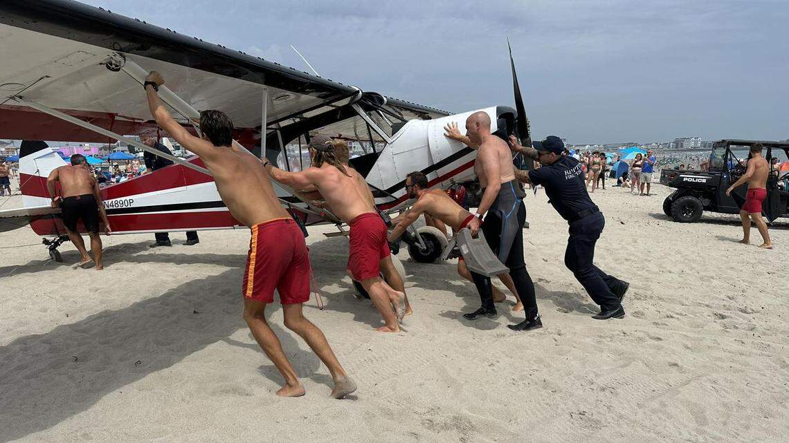 Lifeguards rescued a pilot after his small plane crashed into the ocean at a New Hampshire beach, officials said.