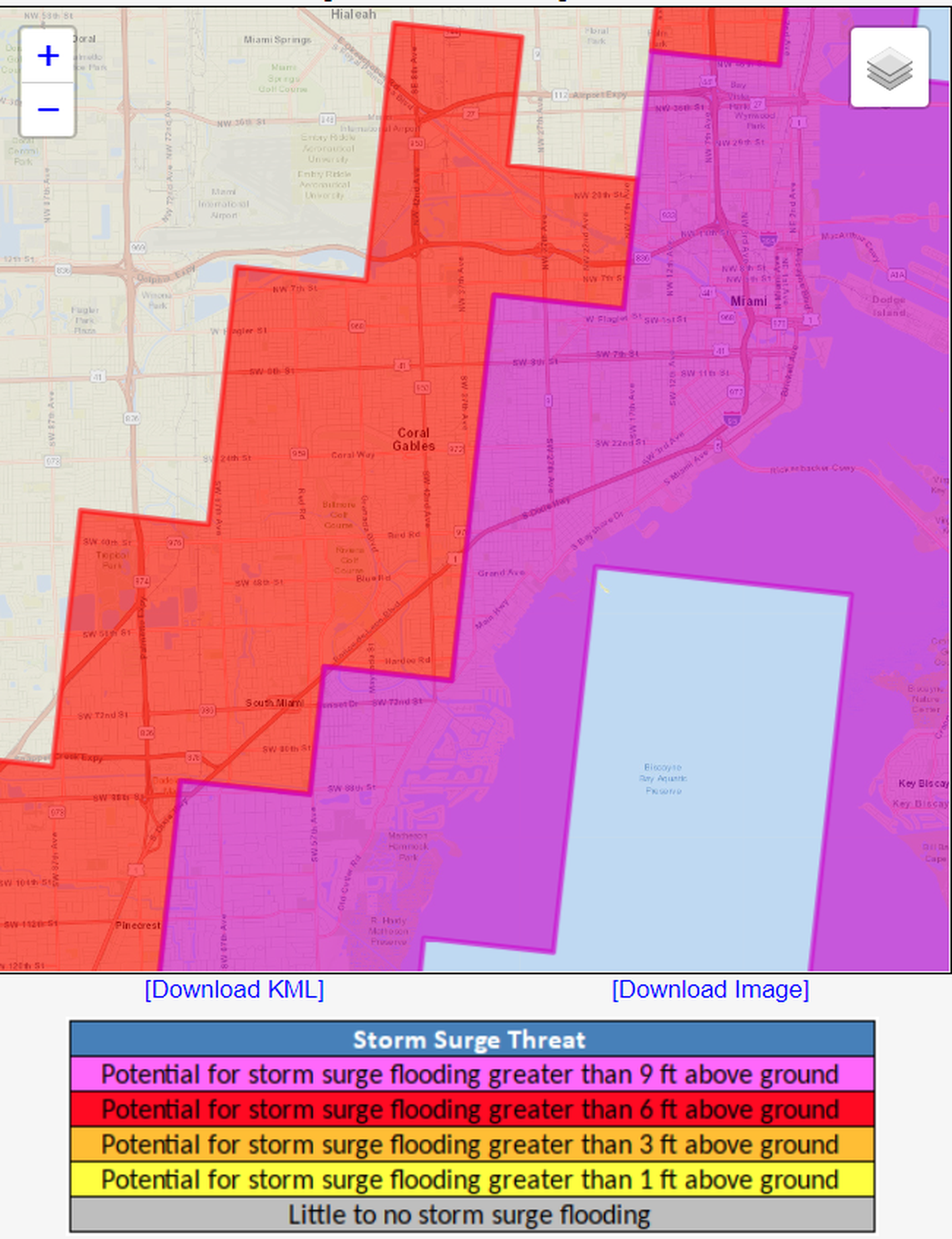 An interactive map from the National Weather Service's Miami office shows a storm surge prediction during Hurricane Irma that allowed users to zoom in and out.