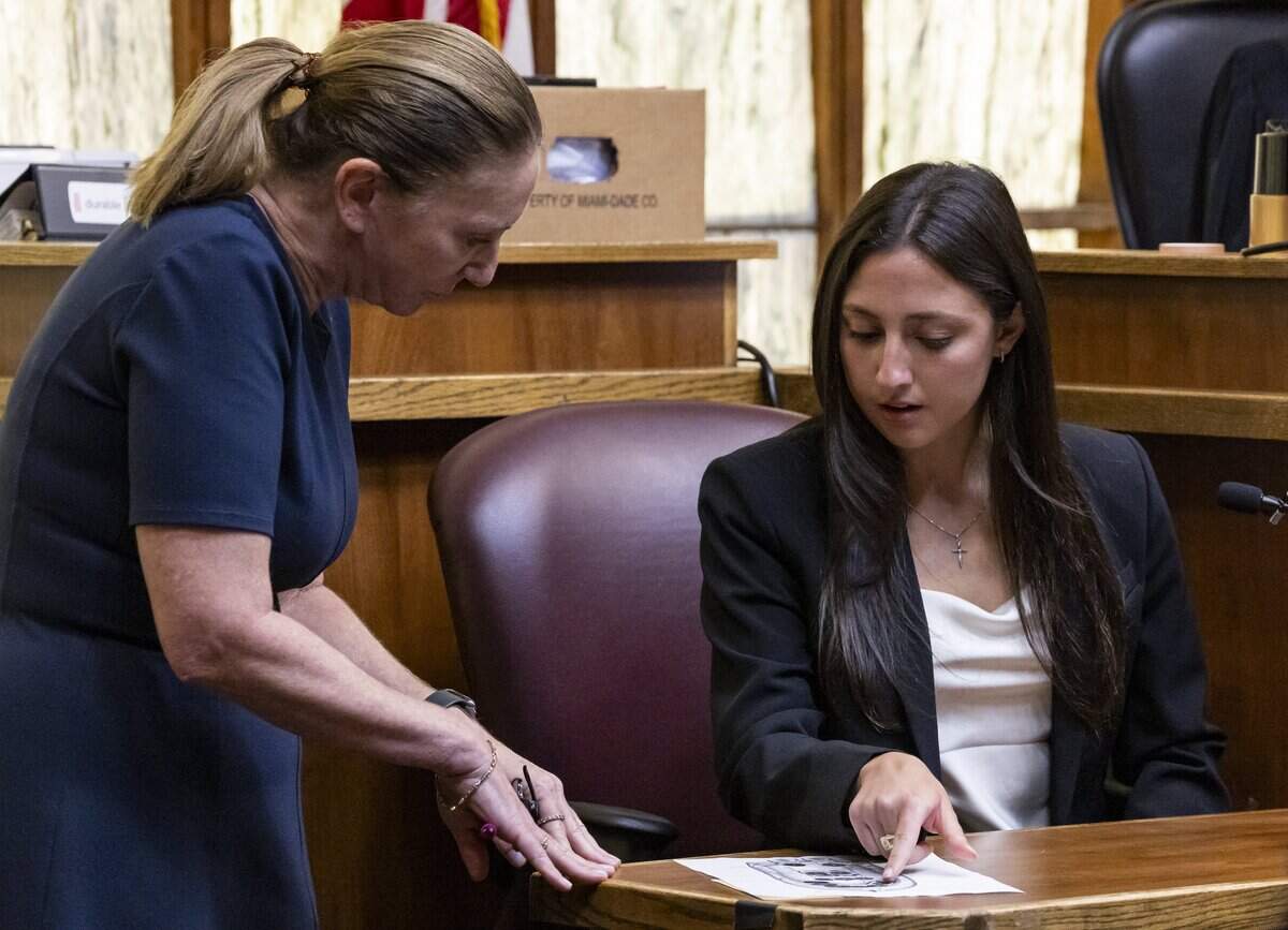 Prosecutor Laura Adams questions Natalia Reed as she testifies during the George Pino trial at the Richard E. Gerstein Justice Building on Tuesday, June 16, 2026, in Miami, Fla. Pino is charged in connection to the boat crash that killed 17-year-old Lucy Fernandez in 2022.