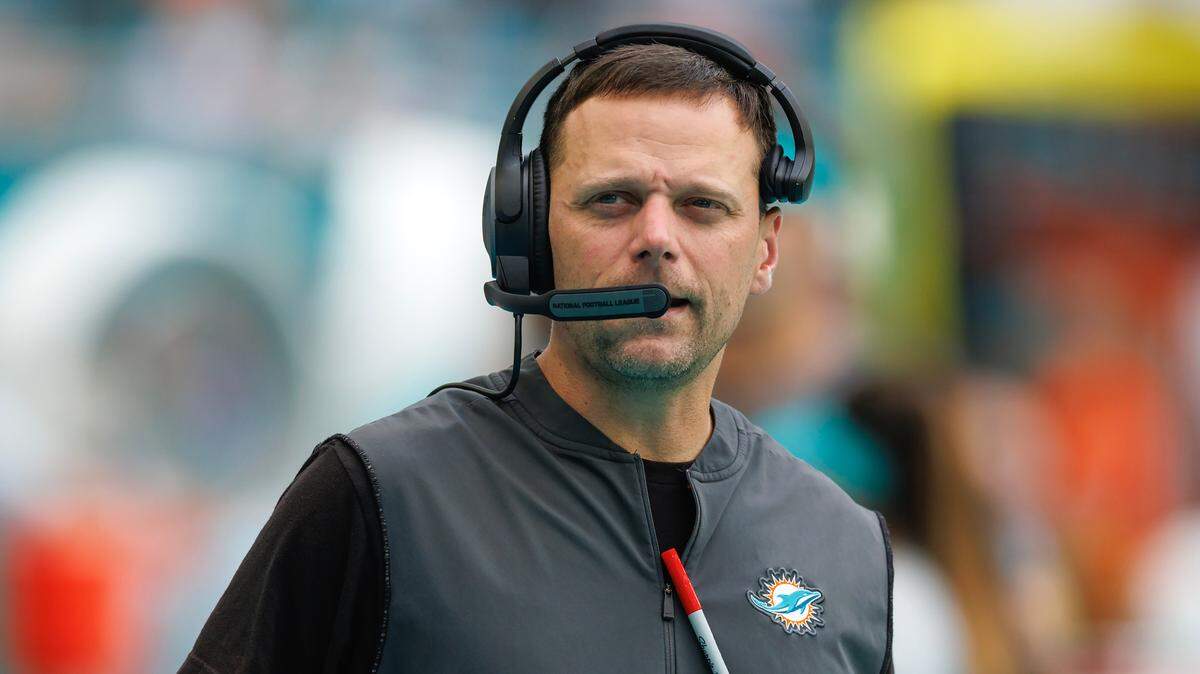 Miami Dolphins defensive coordinator Josh Boyer looks from the sidelines before the start of an NFL football game against the Houston Texans at Hard Rock Stadium on Sunday, November 27, 2022 in Miami Gardens, Florida.