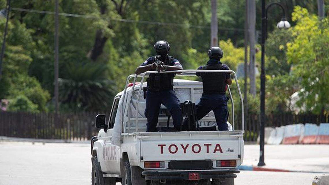 Haitian army forces (FADH) patrol the city center near the National Palace, in Port-au-Prince, Haiti on October 1, 2025. The United Nations Security Council on September 30, 2025, adopted a resolution to transform a UN-backed security mission in gang-dominated Haiti into a larger, full-fledged force with military troops. The new force can now have a maximum of 5,500 uniformed personnel, including police officers and soldiers, unlike the current mission, which is just law enforcement. (Photo by Clarens SIFFROY / AFP) (Photo by CLARENS SIFFROY/AFP via Getty Images)