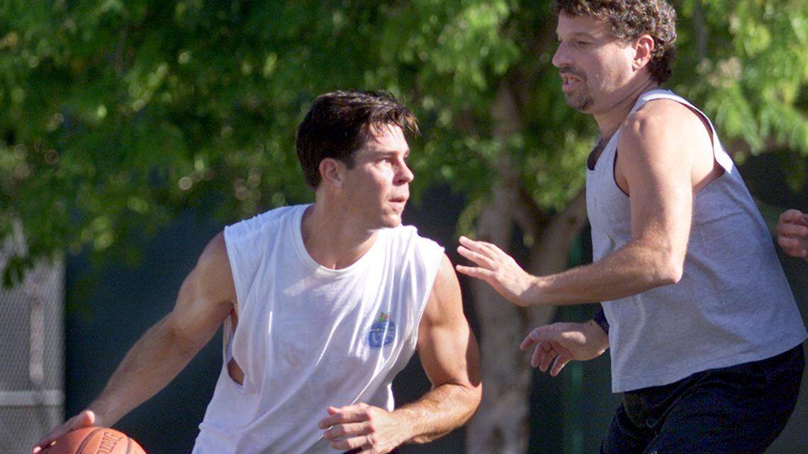 Patrick Farrell/Miami Herald In 2003, former professional baseball player Billy Bean, left, with attorney Wayne Pathman of Miami Beach, plays basketball at Nautilus Park in Miami Beach.