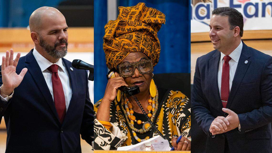 Miami-Dade School Board members, from left: Roberto Alonso, Dorothy Bendross-Mindingall and vice chair Danny Espino. Some board members criticized Alonso and Espino for trying to block Bendross-Mindingall, the board’s most senior member, from attending an April 18 meeting they had called to discuss minority participation in School Board contracts. Espino has called a meeting on May 9 to discuss the state Sunshine Law, which requires meetings to be open if there are two or more board members present.