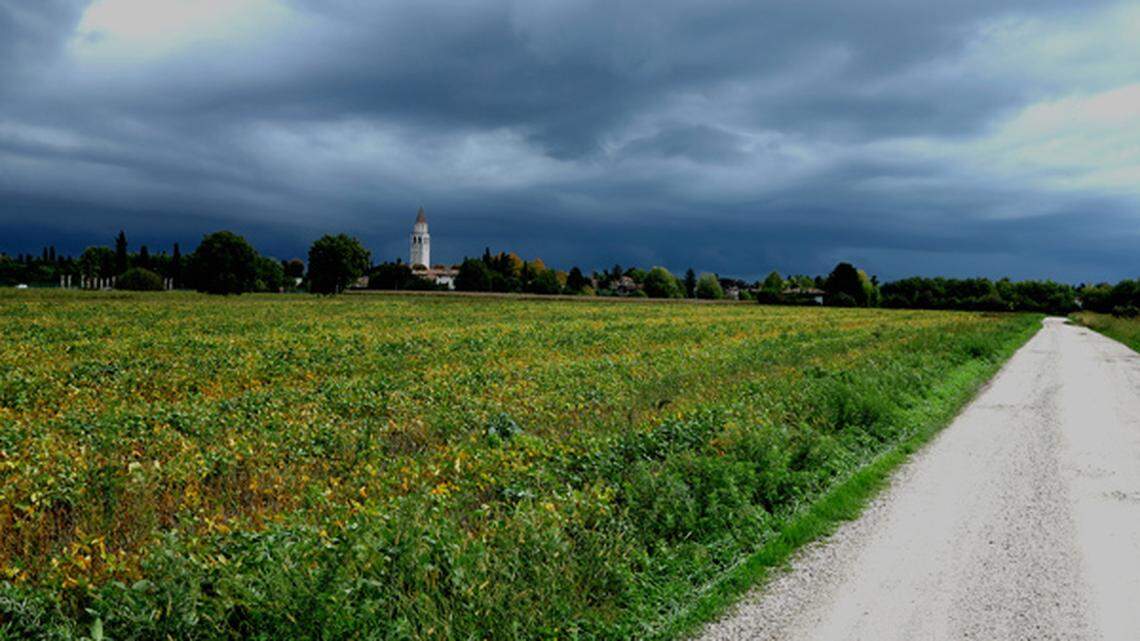 A view from the area of ​​the recently unearthed basilica to the Cathedral of Aquileia.