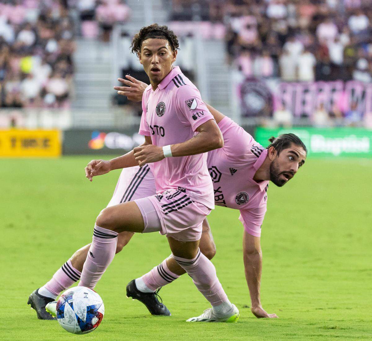 Inter Miami midfielder David Ruiz (41) controls the ball against Austin FC in the first half of their MLS match at DRV PNK Stadium on Saturday, July 1, 2023, in Fort Lauderdale, Fla.