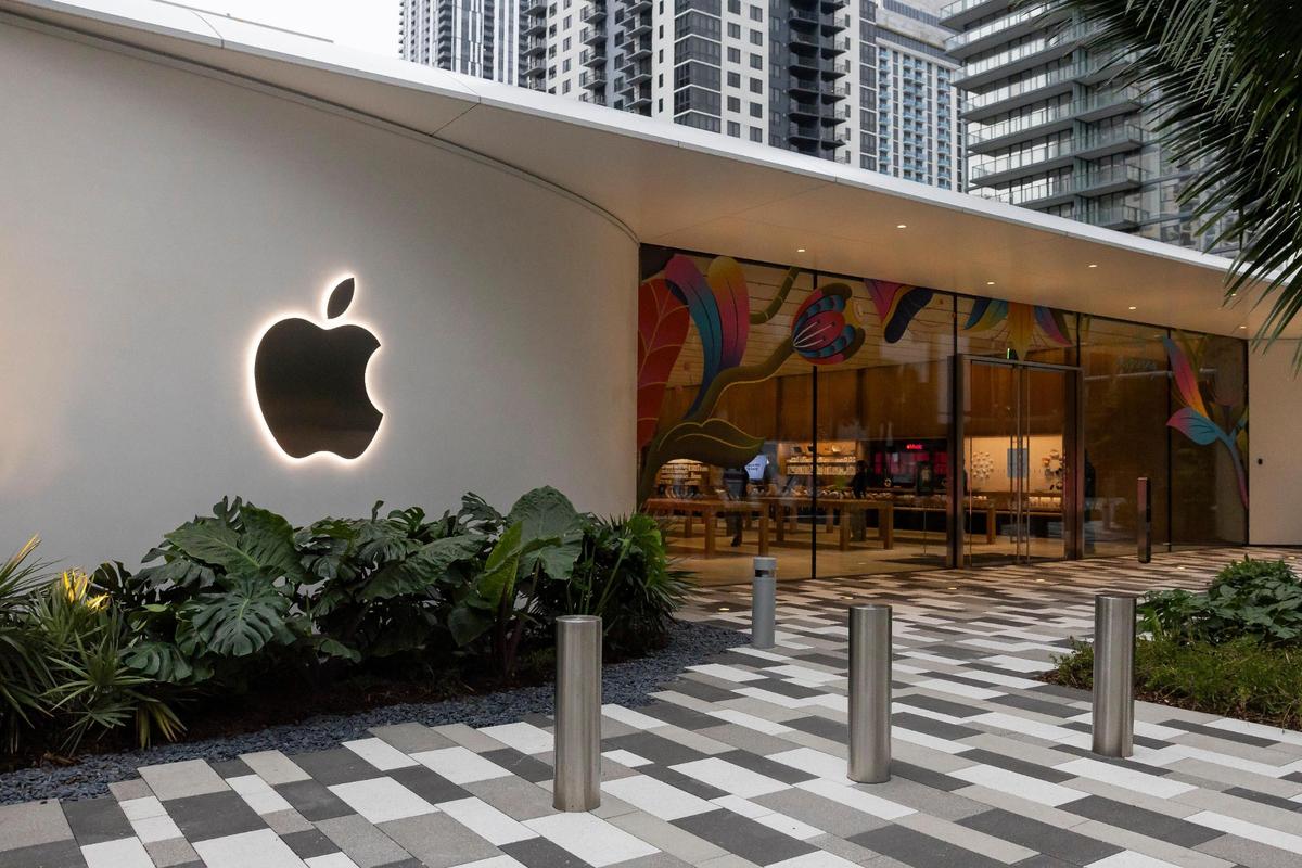 A general view of the new Apple Miami Worldcenter store on Wednesday, Jan. 22, 2025, in downtown Miami, Fla. Apple is set to open its newest store in downtown Miami on Friday, featuring a dedicated pickup area and a biophilic garden.