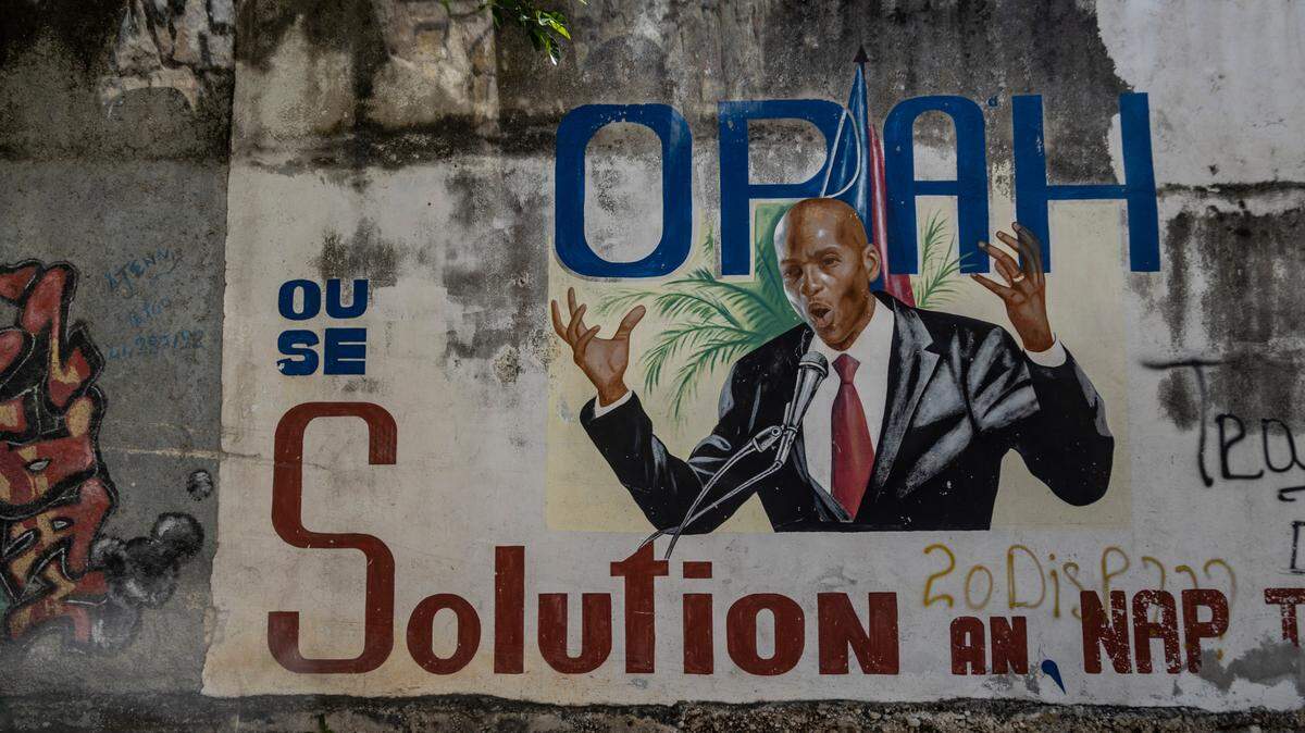 A mural of late Haitian President Jovenel Moïse is located not far from where he was shot to death in the middle of the night inside his bedroom in the hills above Port-au-Prince.