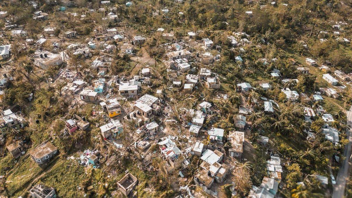 An aerial image of the Windsor neighborhood in St. Ann, Jamaica reveals the extent of the damage from Category 5 Hurricane Melissa’s Tuesday strike.