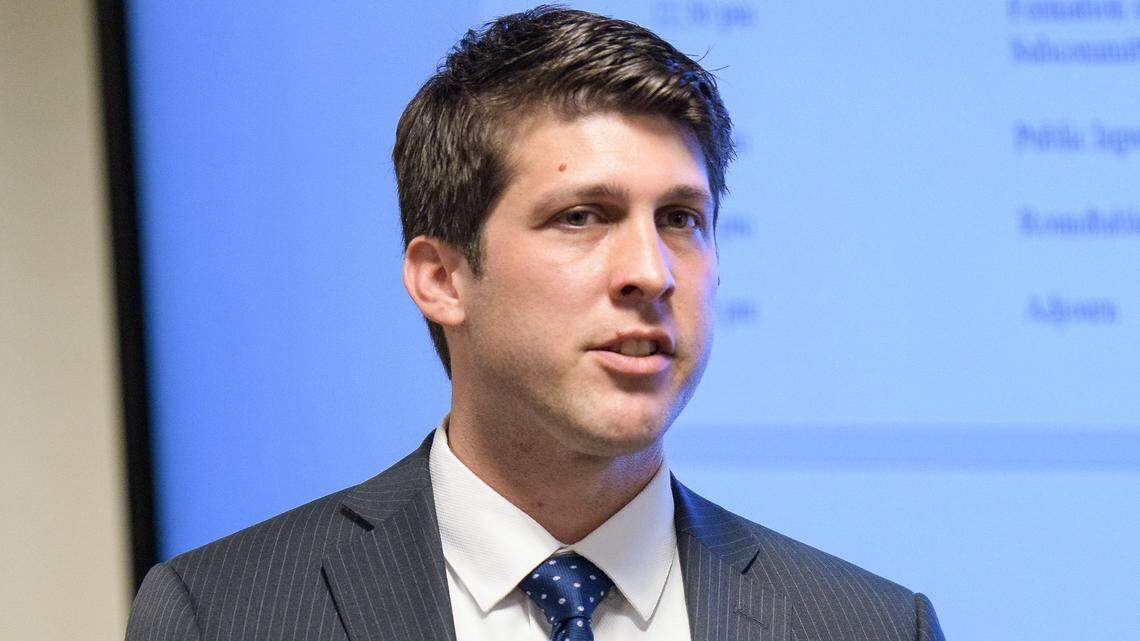 James Uthmeier, of the Department of Commerce, speaks about deregulation and space traffic management initiatives at the first meeting of the National Space Council Users’ Advisory Group, Tuesday, June 19, 2018 at NASA Headquarters in Washington. The Users’ Advisory Group will advise and inform the National Space Council on a broad range of aerospace topics, including the impacts of U.S. and international laws and regulations, national security space priorities, scientific and human space exploration priorities, and ways to bolster support.