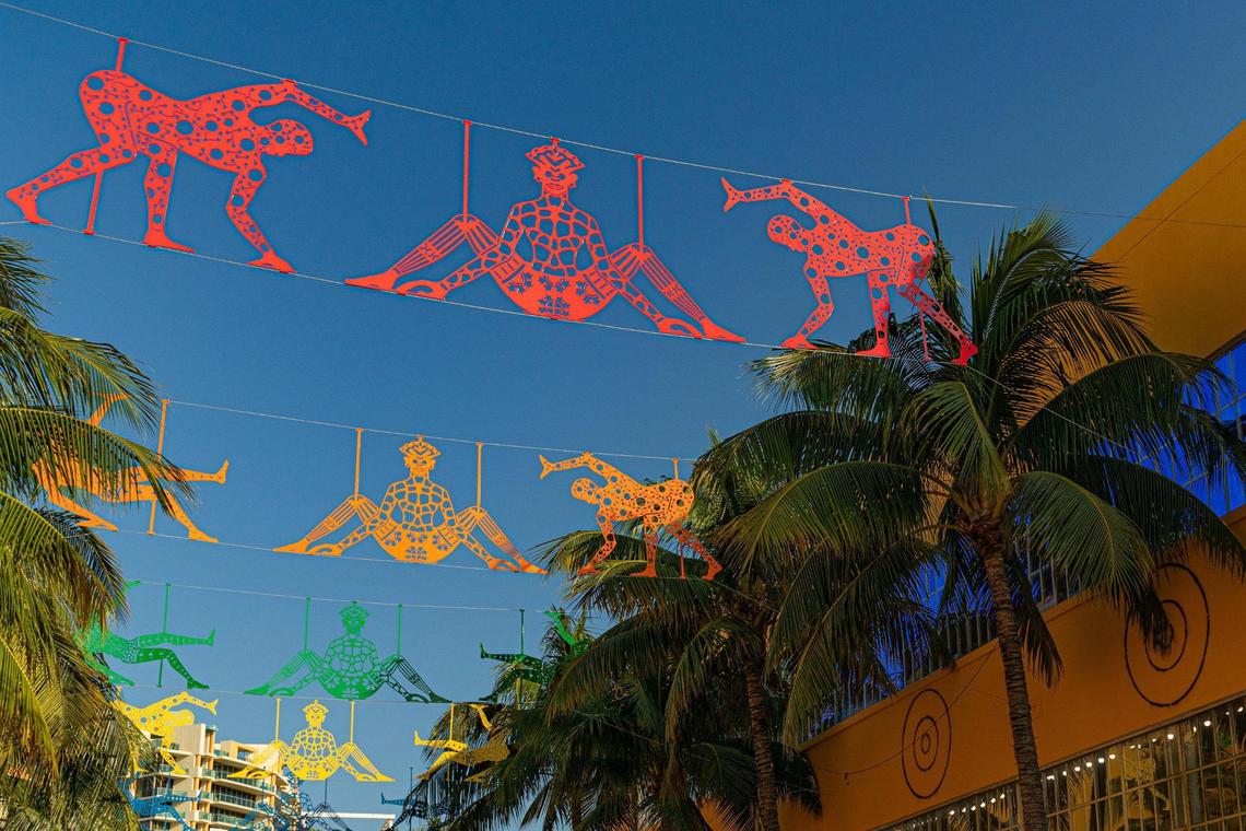 Artist Edouard Duval-Carrié’s installation is seen on Espanola Way in Miami Beach, Florida, on Monday, Nov. 28, 2022.