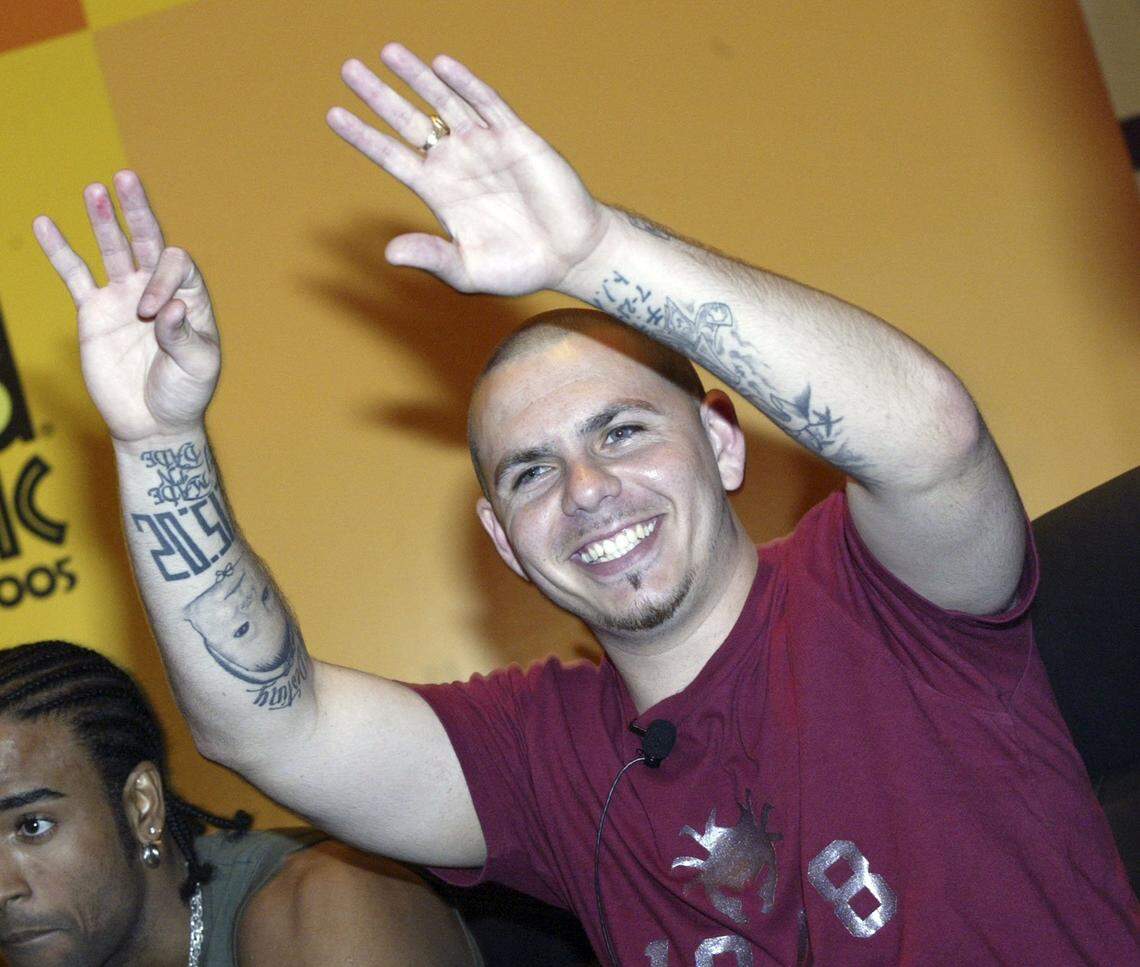 In 2005, Pitbull acknowledges fans at the Intercontinental hotel in downtown Miami.
