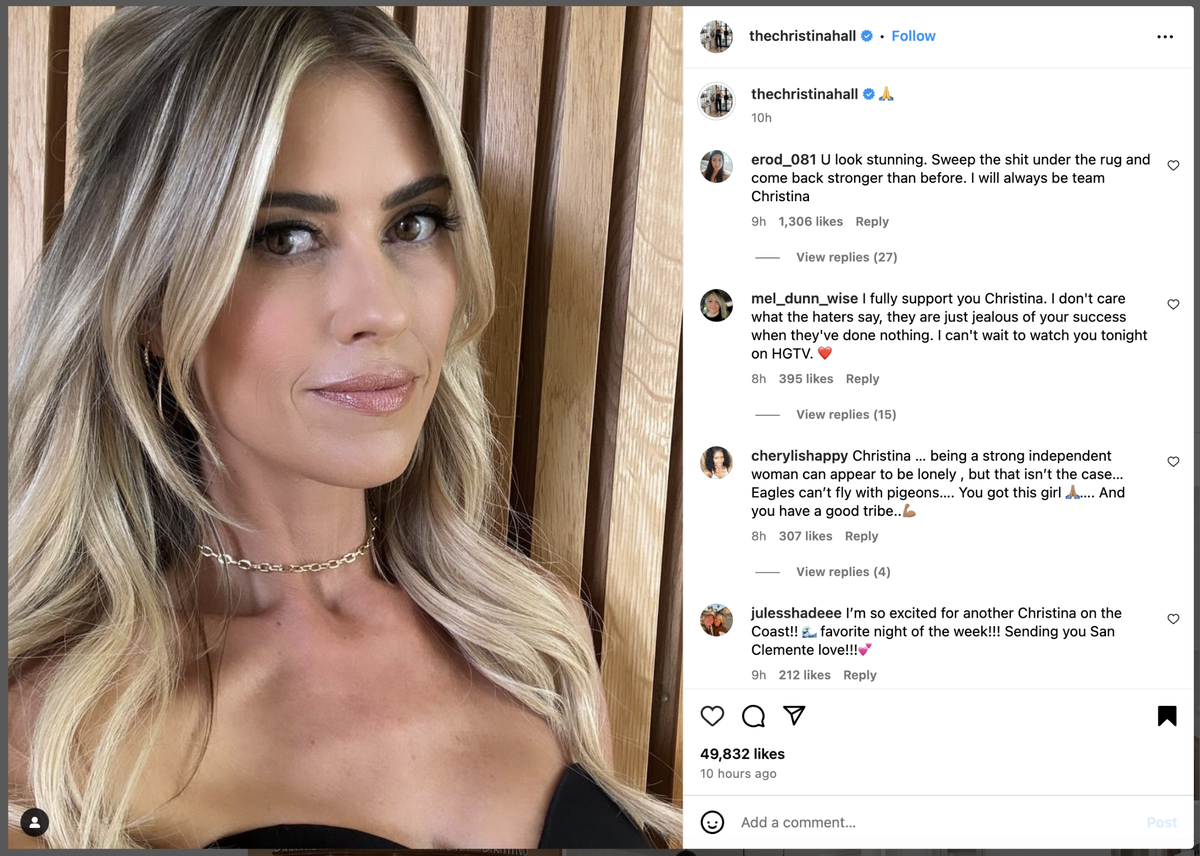 HGTV star Christina Hall makes divorce statement
