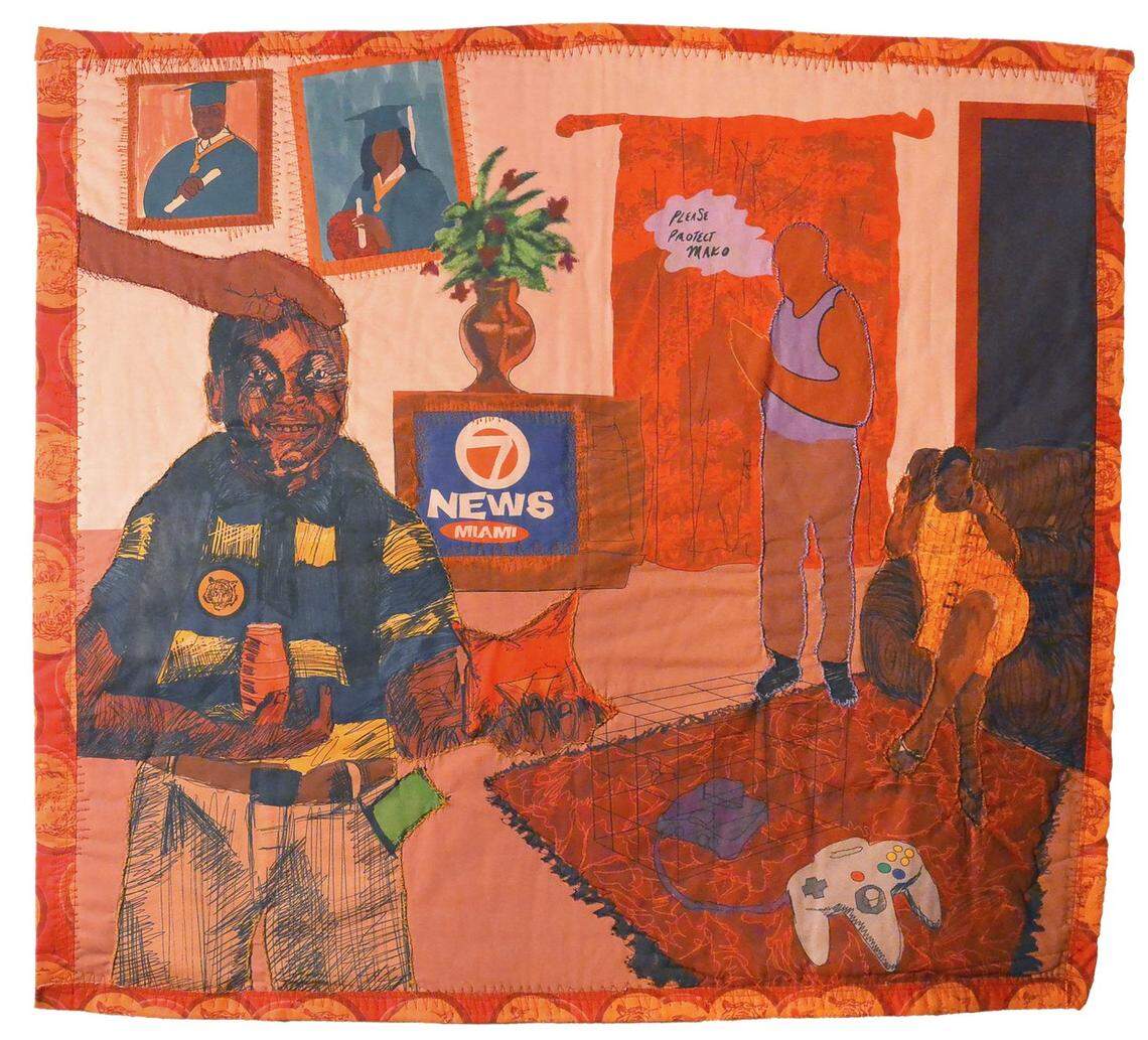 Mark Fleuridor, Adventures of Mako #1 (2020). Quilt. Courtesy of artist and PRIZM Art Fair.