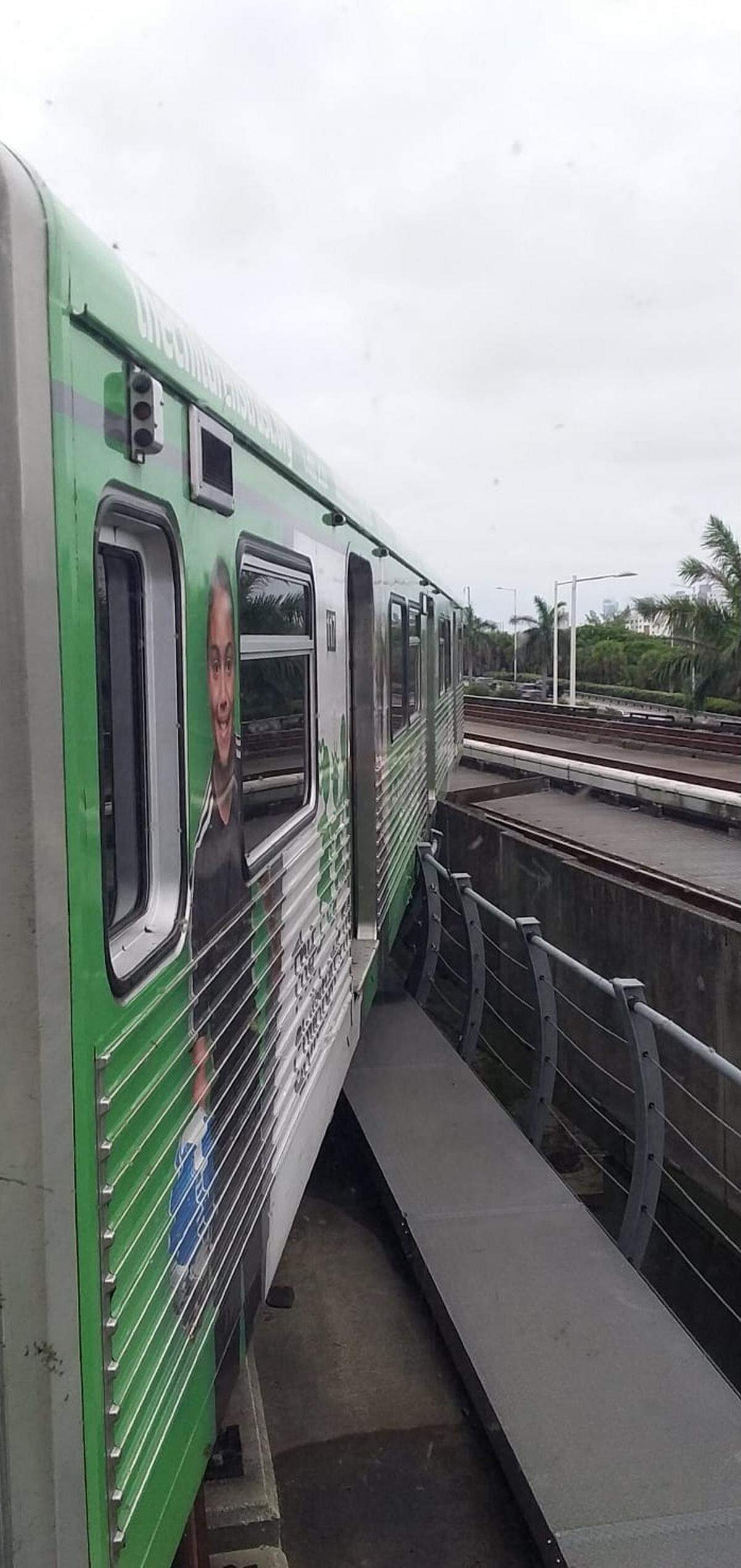 A passenger photo shows the aftermath of a Metrorail train’s partial derailment Friday evening near Miami International Airport.