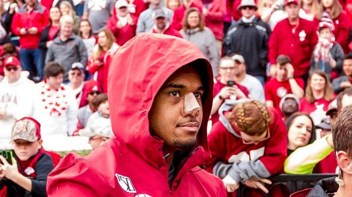 Alabama quarterback Tua Tagovailoa watches the Western Carolina-Alabama football game on Nov. 23, 2019, at Bryant-Denny Stadium in Tuscaloosa, Ala. (Laura Chramer/al.com/TNS)