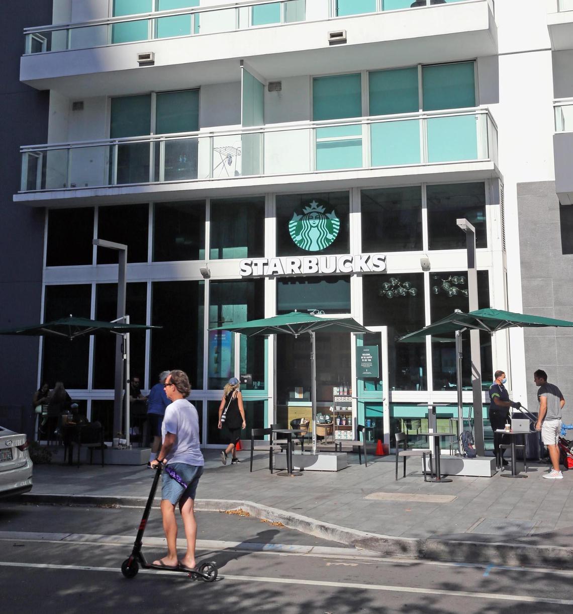 A Starbucks on the ground floor of a residential building in Miami’s Brickell neighborhood opens directly to the sidewalk in pedestrian-friendly fashion under a template set by the city’s 10-year-old Miami 21 zoning code.