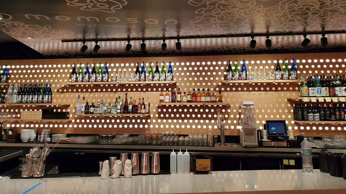 The interior at Momosan, Iron Chef Morimoto’s new Wynwood restaurant
