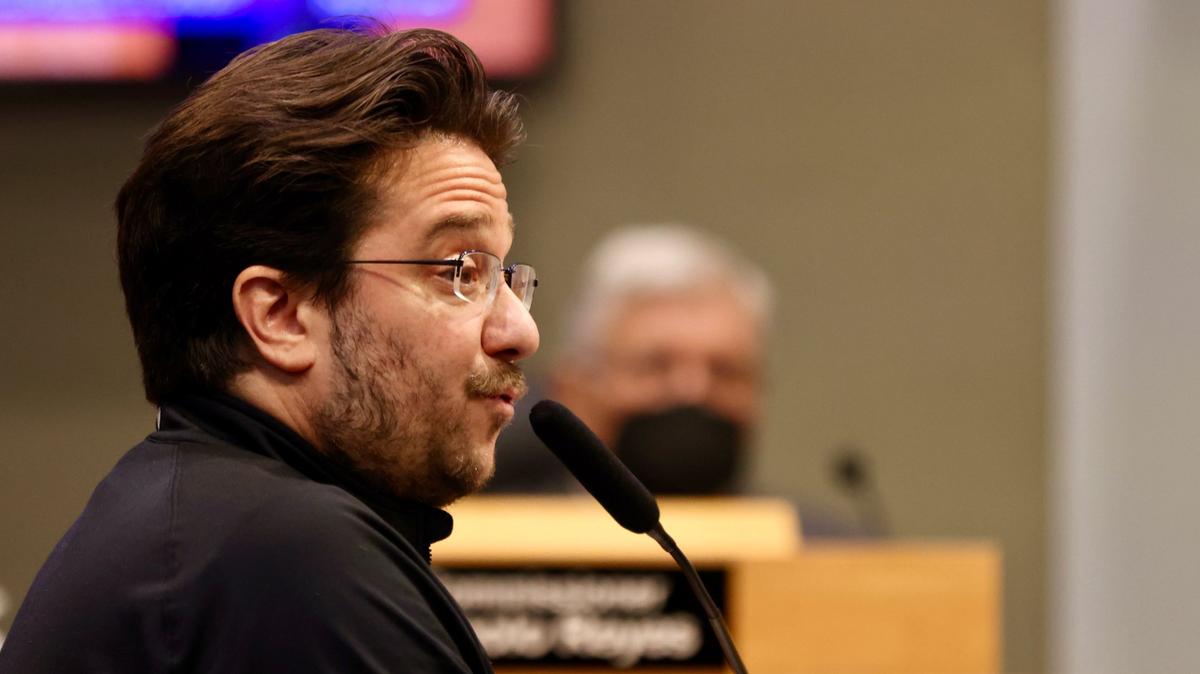 Billy Corben gives remarks regarding corruption and lawsuit being a source of waste during the public comment periond at the Miami City Commission’s special meeting on the budget at City Hall on Monday, December 11, 2023.