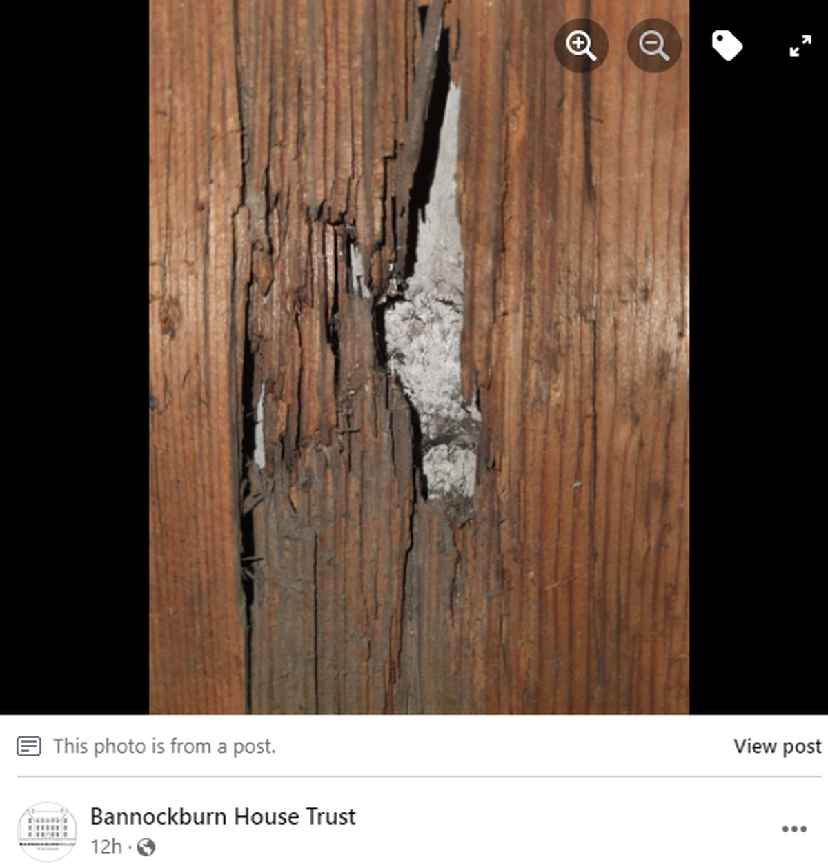 The hole was caused by the ball of a musket, suggesting someone shot at the occupant of the bedroom, the trust said.