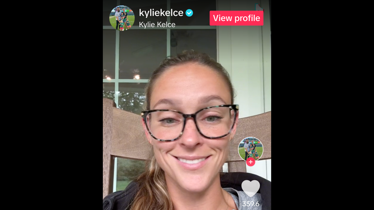 Kylie Kelce addresses news stories saying she is pregnant.
