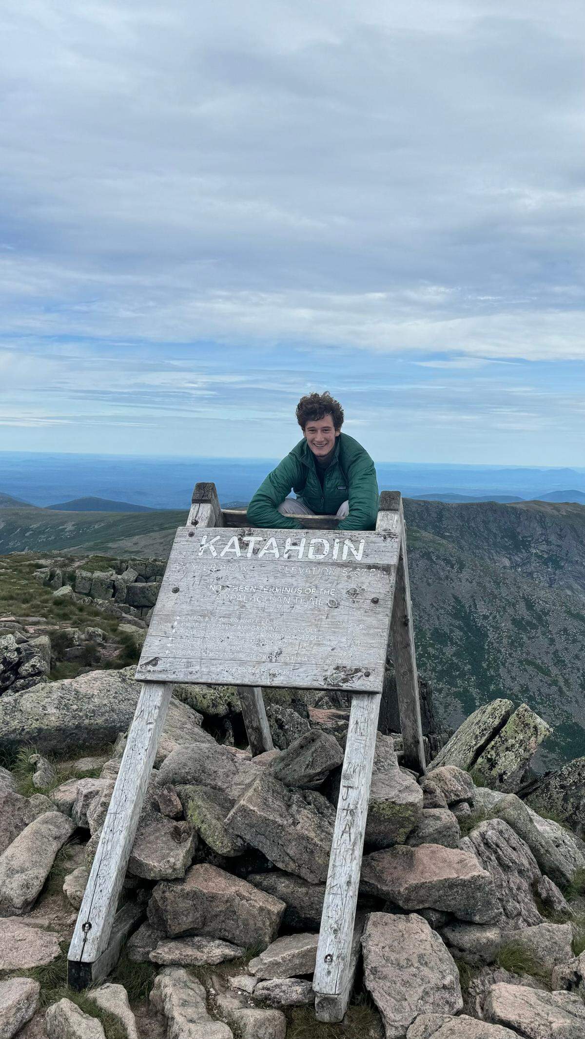 Ransom Everglades’ Ethan Sullivan at Mount Katahdin in Maine at the start of one of the legs of his hike for 60 days on the Appalachian Trail this past summer.