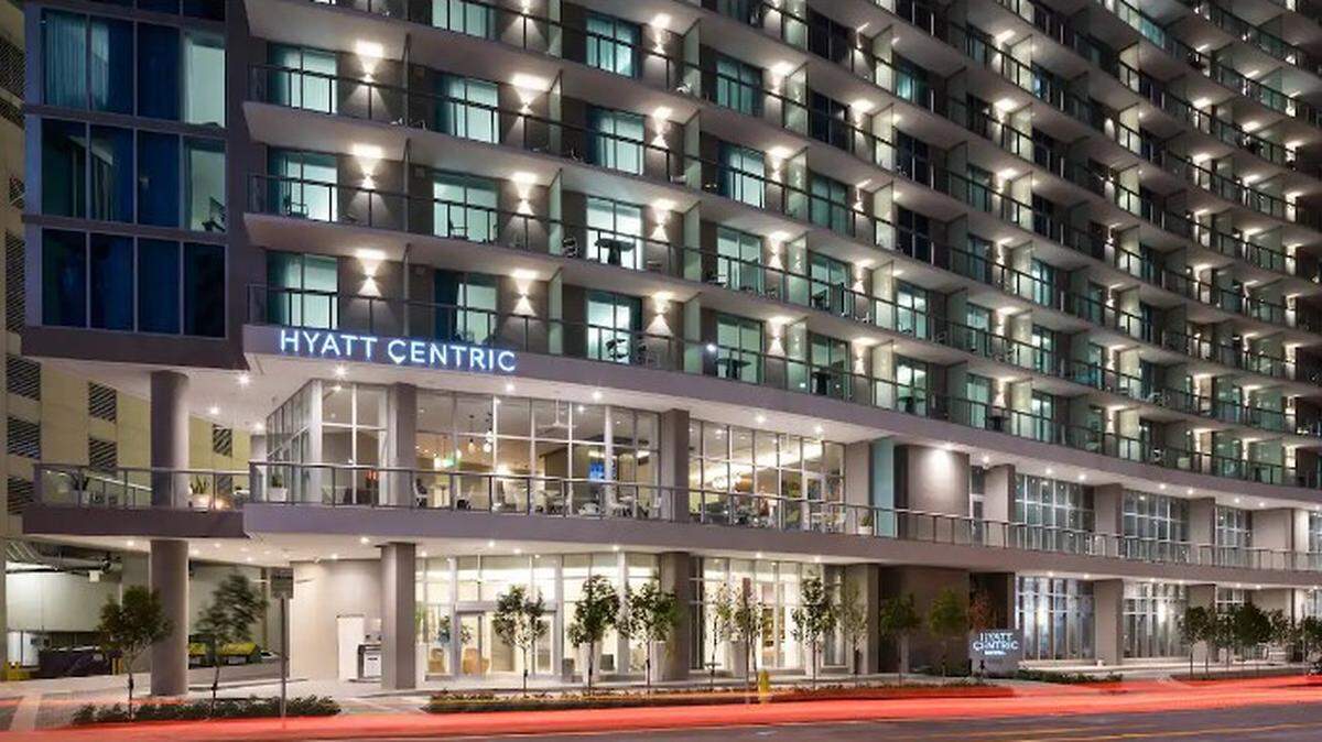 The Aztec Group owns the Hyatt Centric Brickell Miami, pictured above at the base of the Panorama Tower.
