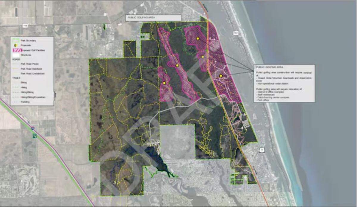 Documents from the Florida Department of Environmental Protection show plans to develop a golf course which would require tearing down the landmark Hobe Mountain observation tower and staff houses.