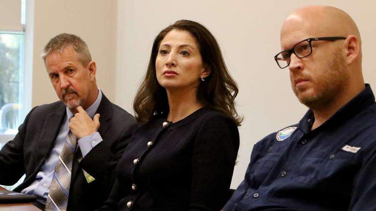 From left: Thomas Frazier, chief science officer at the Florida Department of Environmental Protection, Julia Nesheiwat, chief resilience officer, Executive Office of the Governor, and Noah Valenstein, secretary, Florida Department of Environmental Protection, attend the Resilient Florida: Planning, Policy and Practice workshop on Thursday, August 8, 2019, at the University of South Florida in Tampa.
