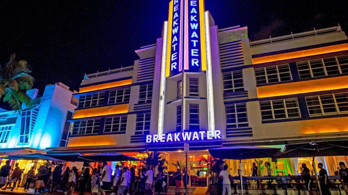The historic Hotel Breakwater South Beach on Ocean Drive, seen in May of 2022. Bills advancing in the Florida Legislature would override local protections in coastal cities for historic buildings like the Ocean Drive hotels and allow their demolition and redevelopment.