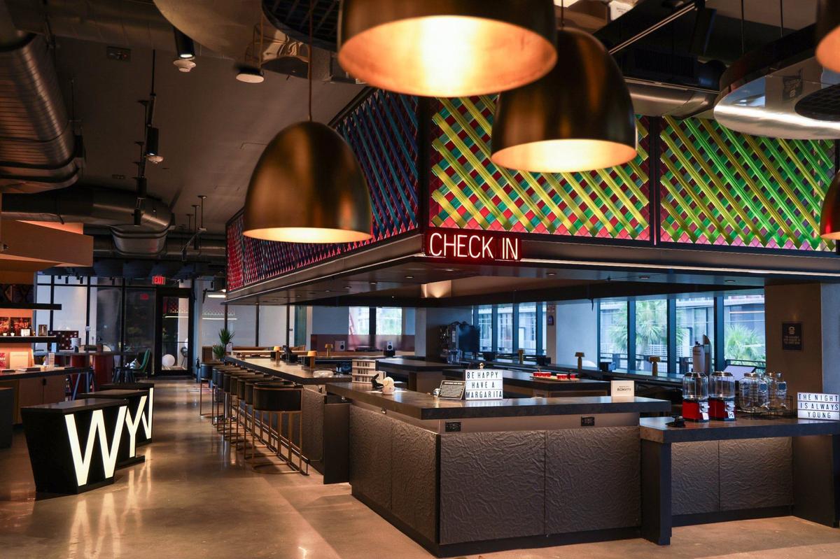 Moxy Miami Wynwood Hotel is close to opening its new location in the trendy Wynwood Art District. The hotel features a second-level bar that doubles as a Check-In desk, stylish communal spaces, and innovative touches that create a fun and contemporary ambiance on Monday, July 29, 2024, in Miami, Florida.