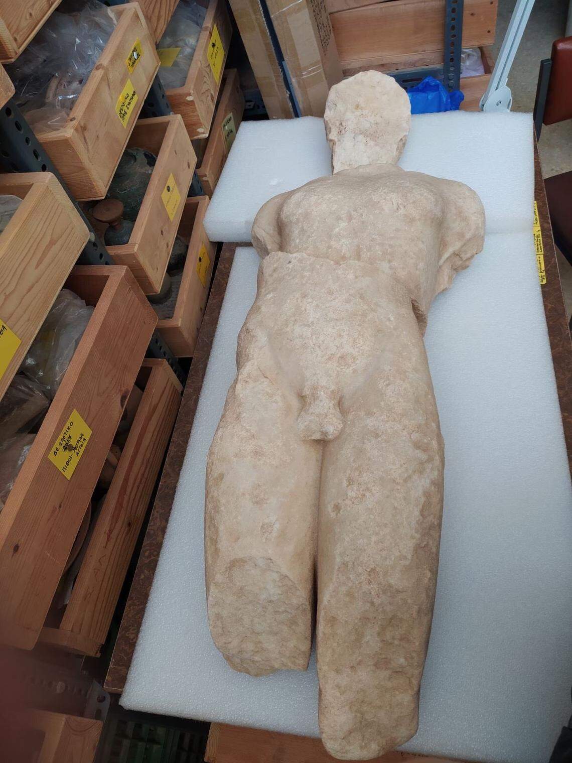 The most well-preserved kourus statue found at the ruins of the temple of Apollo.