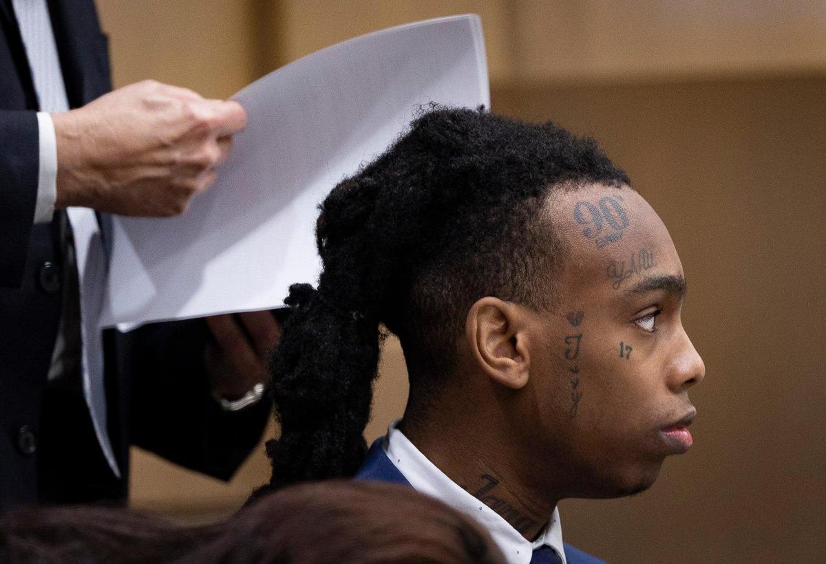 Jamell Demons, better known as YNW Melly, sits on trial on Tuesday, June 20, 2023, at Broward County Courthouse in Fort Lauderdale, Fla.