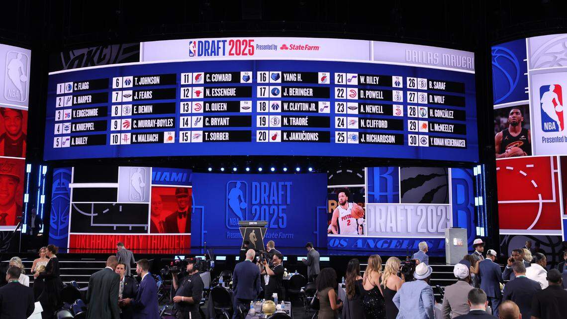 Jun 25, 2025; Brooklyn, NY, USA;  General view after the first round of the 2025 NBA Draft at Barclays Center. 