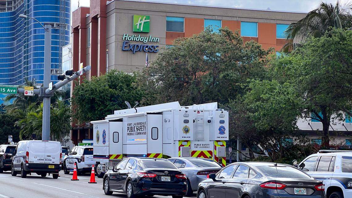 A Fort Lauderdale police officer was shot by a suspect near the Holiday Inn Express on Southeast 17th St. on Thursday morning, March 21, 2024.