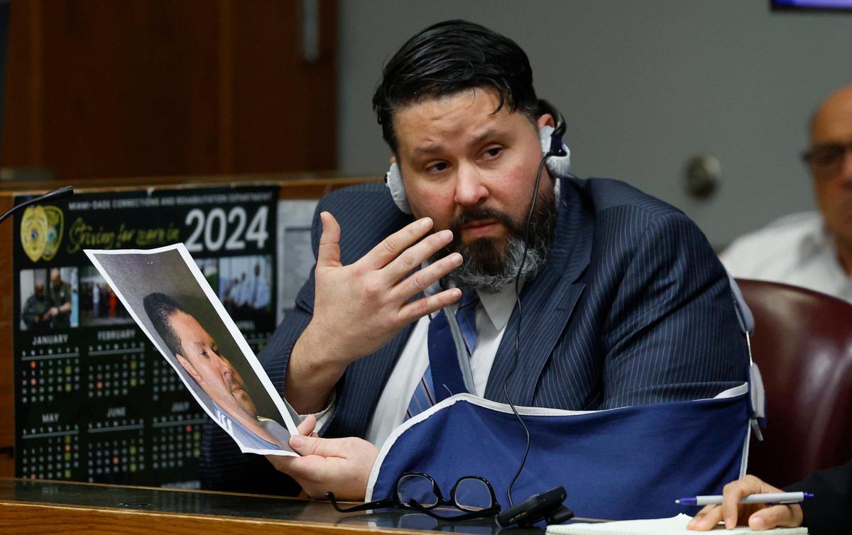 Kadel Piedrahita is charged with killing Alex Palencia, the Rickenbacker cyclist that was shot back in 2019. Piedrahita describes getting struck in the face that day as he testified in Judge Alberto Milian’s court room at the Miami-Dade County Courthouse on Friday, September 13, 2024.
