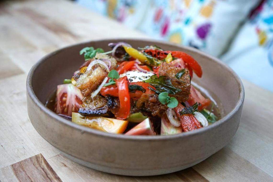 Burrata panzanella at Casa Isola by Pubbelly founder Jose Mendín
