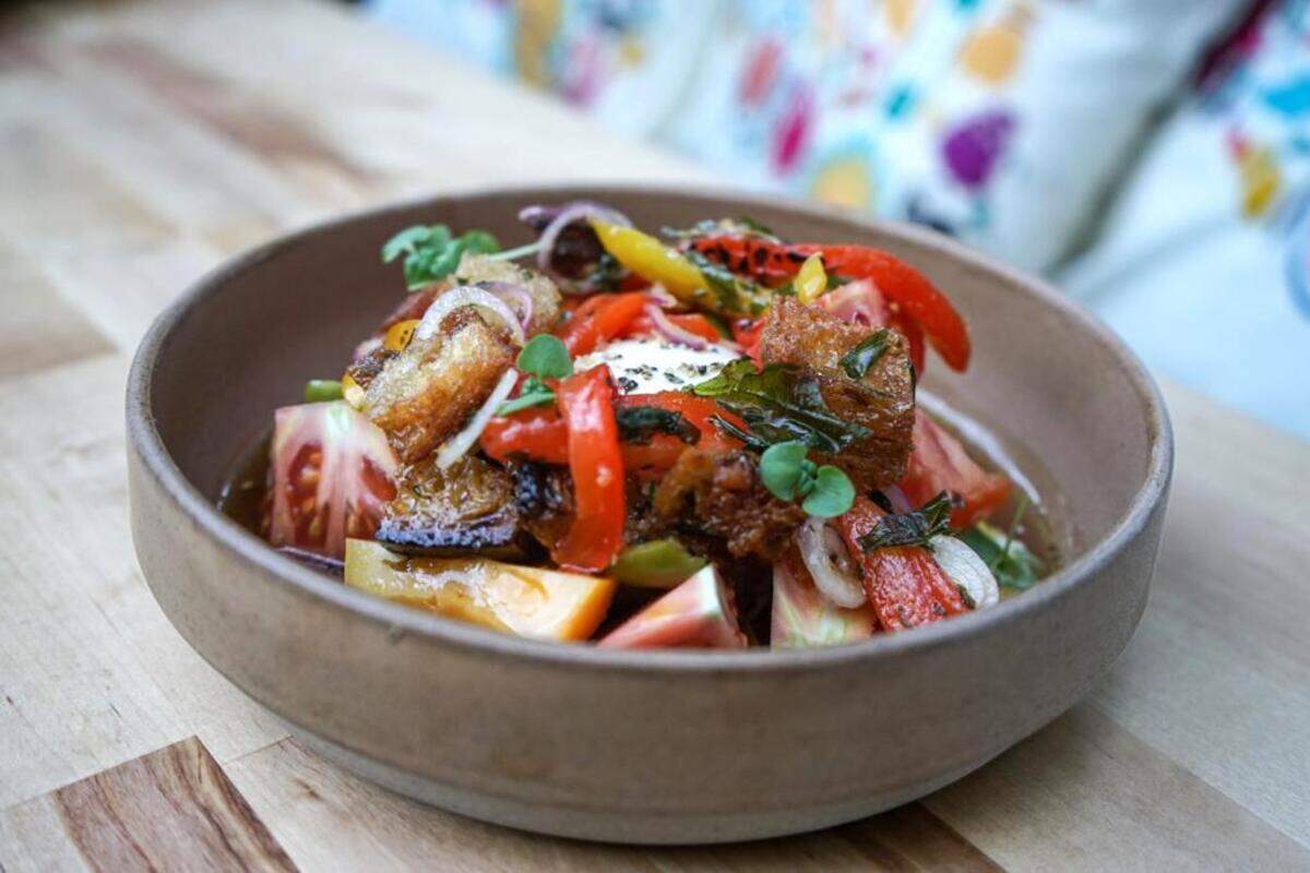 Burrata panzanella at Casa Isola by Pubbelly founder Jose Mendín