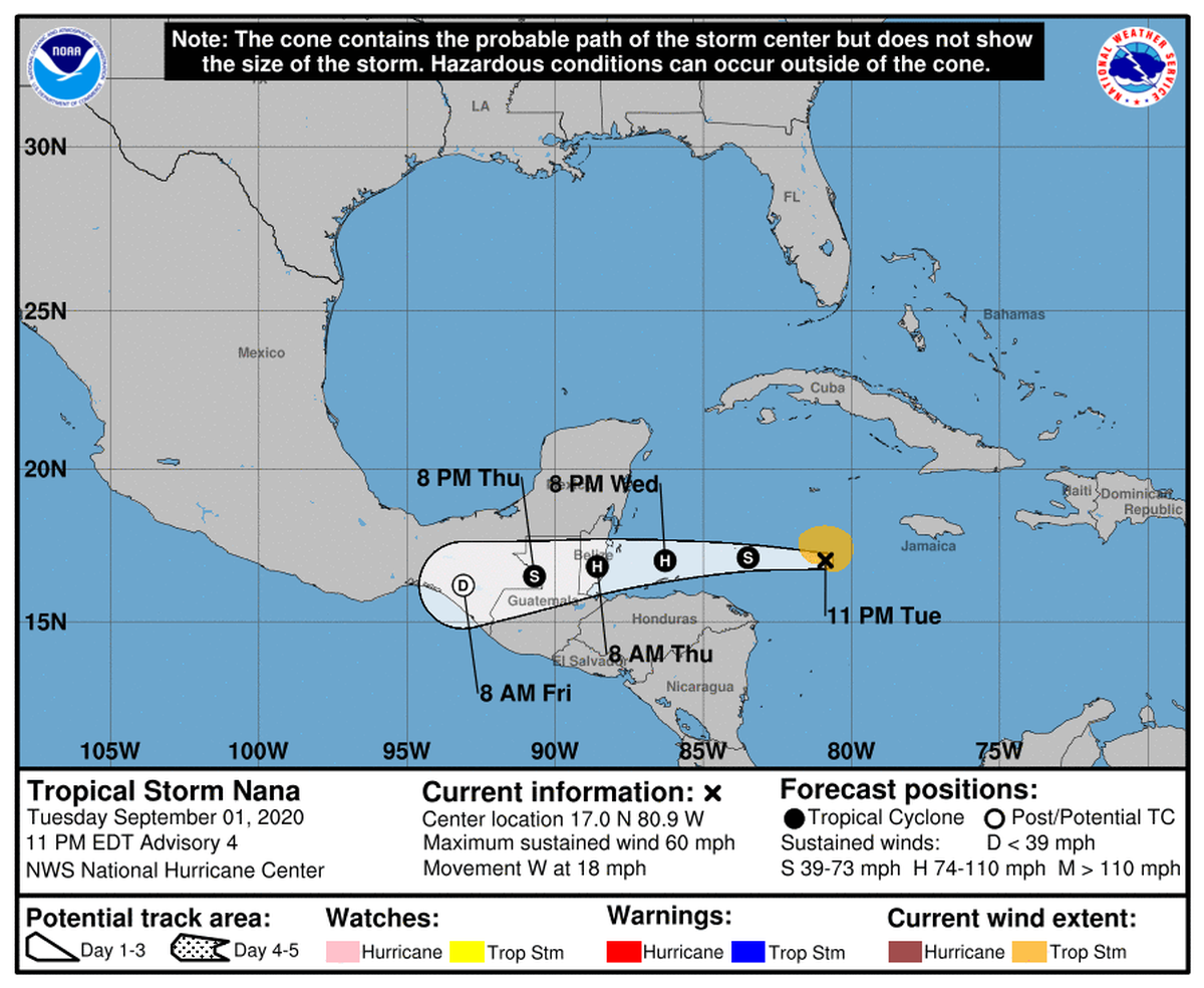 Tropical Storm Nana could become a hurricane by Thursday morning.
