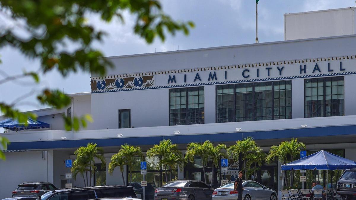The exterior of Miami City Hall is photographed on Thursday, April 24, 2025, in Coconut Grove, Florida.