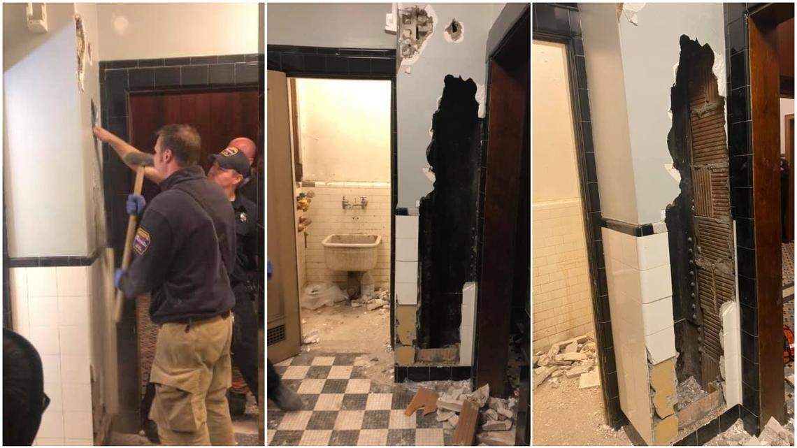 A man was trapped inside the walls of a New York theater, officials say.