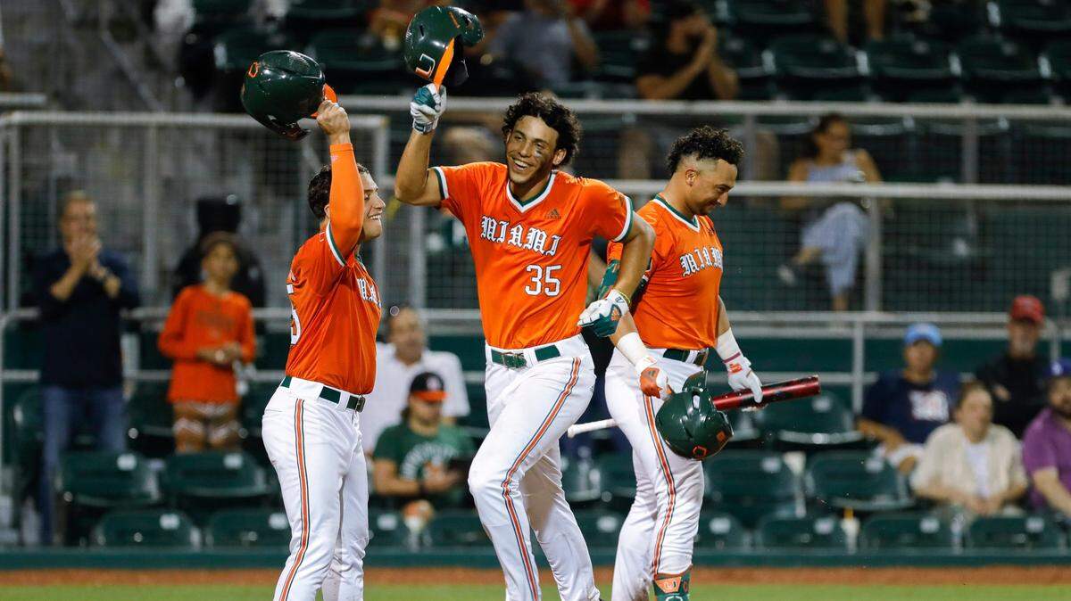 Miami Hurricanes infielder Yohandy Morales (35), shown at a game last season, helped lead UM on Saturday, May 27, 2023, to its first ACC Baseball Championship final since 2012. Saturday’s game was played at Boshamer Stadium in Chapel Hill, North Carolina.