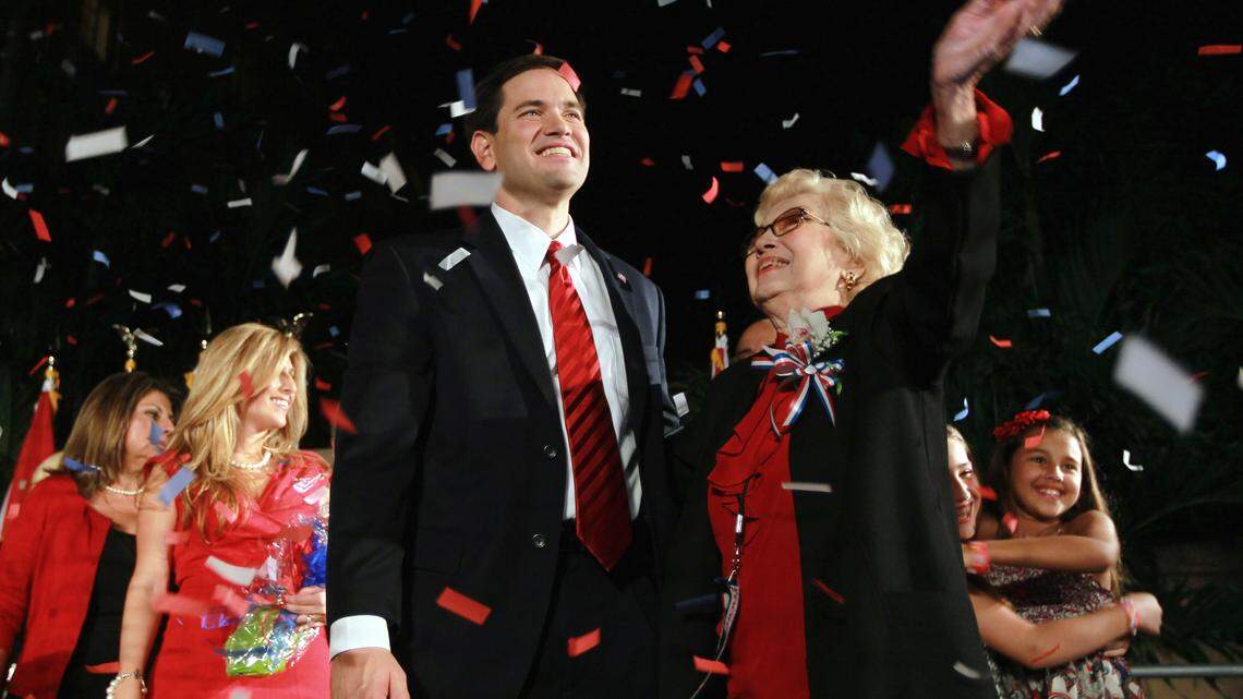 As results showed he’d clinched a U.S. Senate seat, Marco Rubio stood with his mother, Oriales Rubio, at his “Reclaim America Victory Celebration” at the Biltmore Hotel on Nov. 2, 2010, in Coral Gables, Florida.