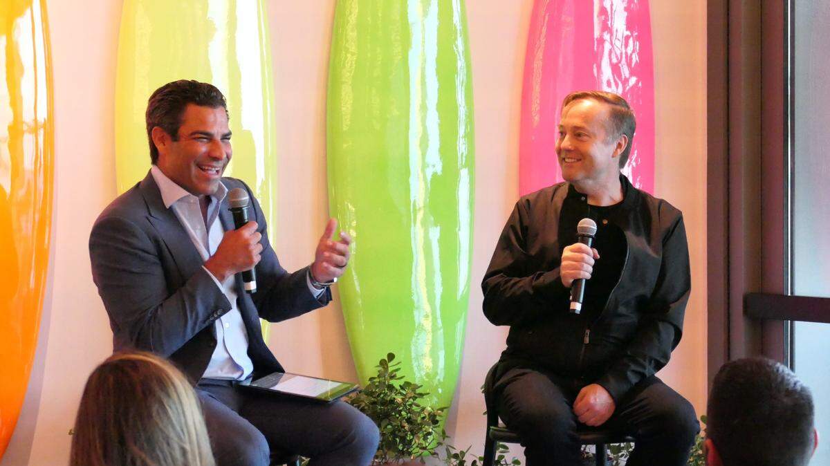 Miami Mayor Francis Suarez and famed startup investor Jason Calacanis talked about Miami tech in a private event Wednesday at citizenM hotel downtown. NADYA VENTO