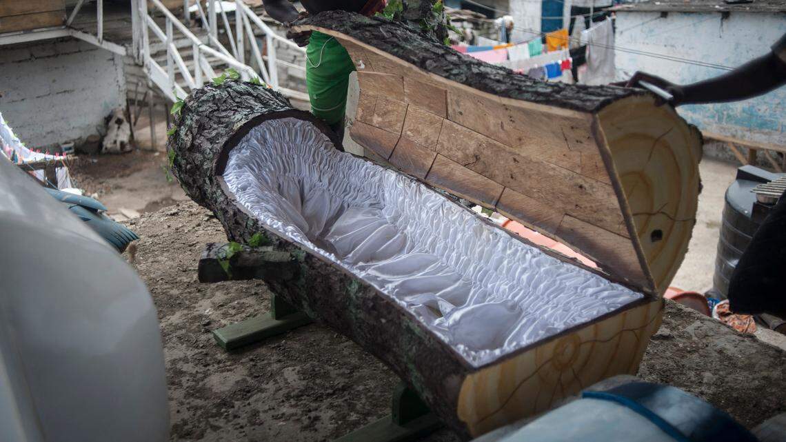 wooden log coffin