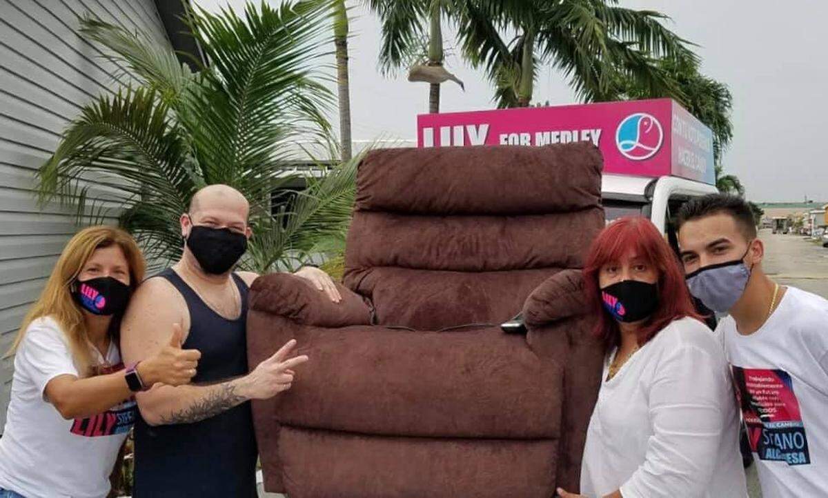 Medley Councilwoman Lily Stefano delivers a recliner to residents during her 2020 mayoral campaign.