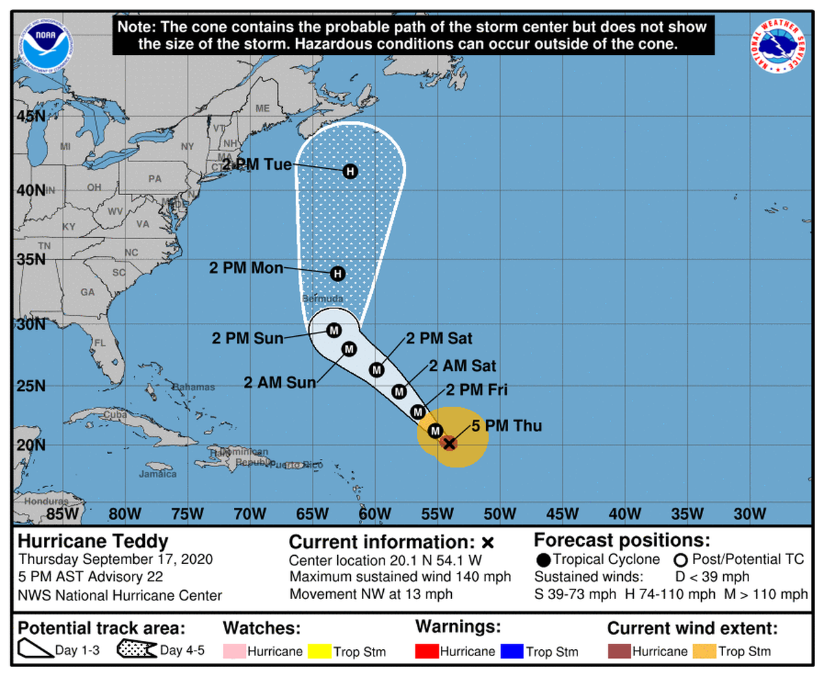 Hurricane Teddy is now a powerful Category 4 storm.