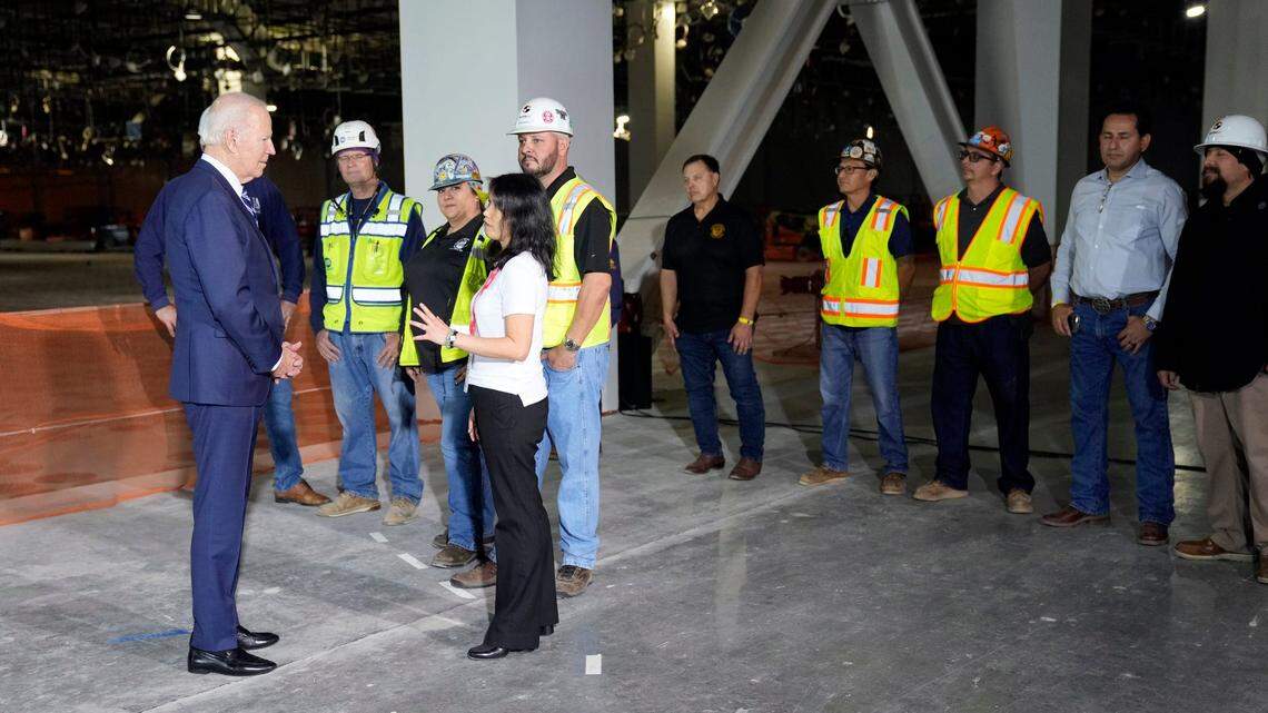 President Joe Biden tours a Taiwan Semiconductor Manufacturing Co. plant under construction in Phoenix on Dec. 6, 2022.