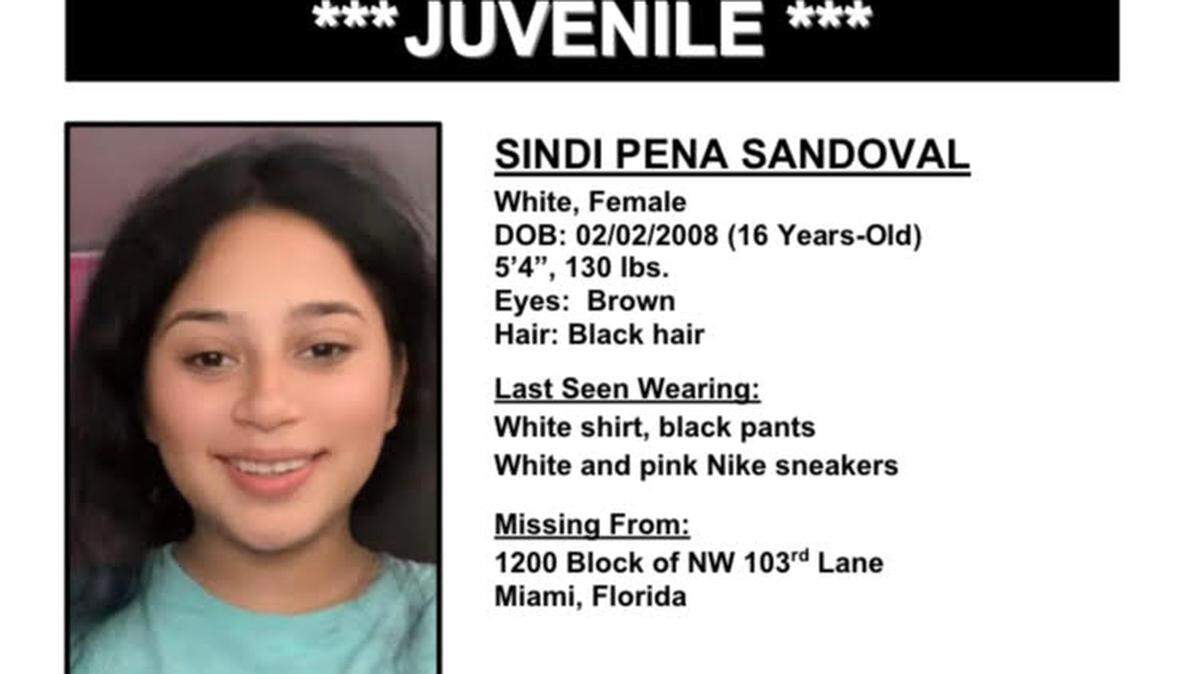 Miami-Dade police say Sindi Pena Sandoval has been missing since Aug. 9, 2024, and may be in need of services.